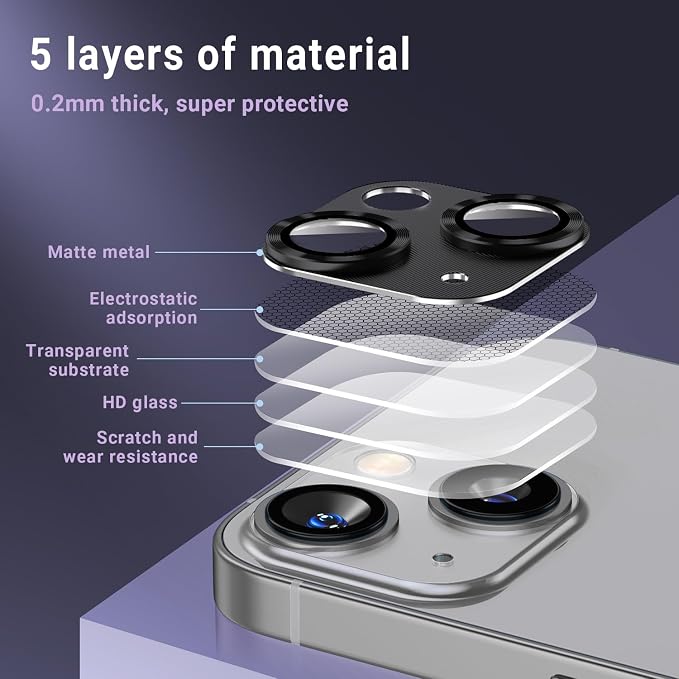 AFARER 2 Pack Camera Lens Protector for iPhone 15/15 Plus Metal Camera Cover with 9H Tempered Glass Screen Protector Accessories,[Drop Protection]-Blue