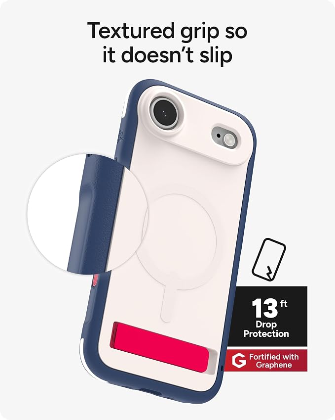 ZAGG Sedona Snap Case with Kickstand for iPhone Air - Red Light & Blue, Drop Protection (13ft/4m), Multi-Layer Protection, with Camera Button, MagSafe Phone Case with Impact-Absorbing Bumpers