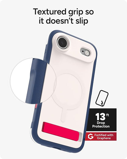 ZAGG Sedona Snap Case with Kickstand for iPhone Air - Red Light & Blue, Drop Protection (13ft/4m), Multi-Layer Protection, with Camera Button, MagSafe Phone Case with Impact-Absorbing Bumpers