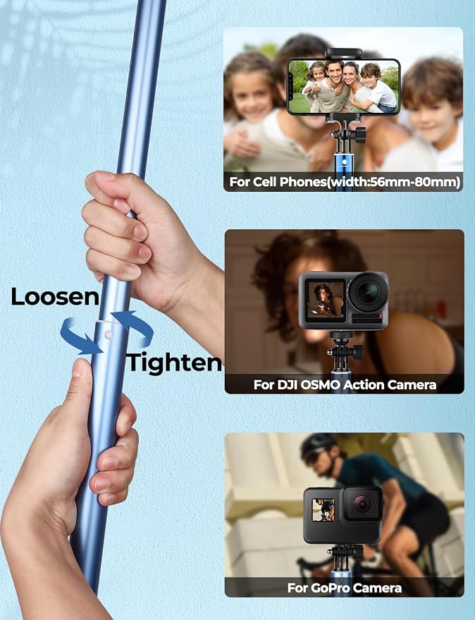 118'' 9.8ft Long Selfie Stick for iPhone, Android, Extended Super Long Pole, Selfie Stick Tripod with Remote, for Selfies/Video Recording, Includes Phone Tripod, Bluetooth Wireless Remote (20 to 118")