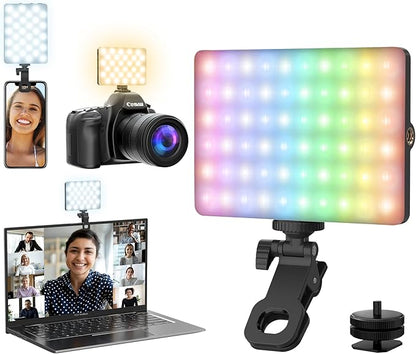 RGB Selfie Light for Phone - 90 LED 360° Full Color, CRI 95+ Dimmable 2500K-8500K, 3000mAh Video Light for iPhone iPad Laptop, Makeup, Vlog, TikTok, Video Conference