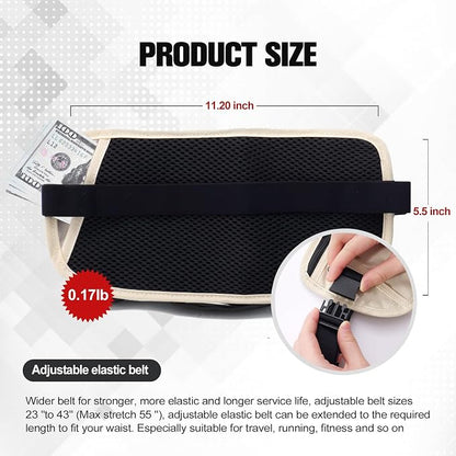 Unisex Money Belt For Men and Women, Slim Passport Holder RFID Blocking Travel Essentials Bags with Adjustable Strap Small Waist Pouch for Workout Running Travelling Hiking, Cream White