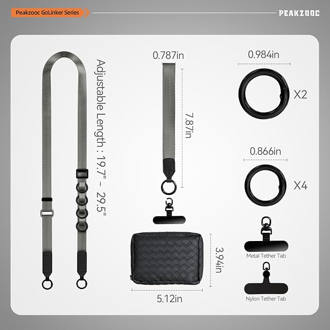 Phone Lanyard Crossbody, Clip and Go Phone Strap Crossbody, Adjustable Cell Phone Strap with Detachable Pouch for All Smartphones, Gray