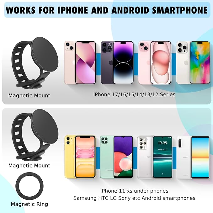 Stroller Phone Holder for Magsafe iPhone 17 16 15 14 13 12 Steering Wheel Phone Mount for Peloton, GYM, Treadmill, Wrist, Shopping Carts, Bikes, Bar Magnetic Mount Adapter Accessories for All Phones