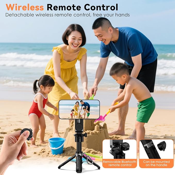 CloudValley Magnetic Mini Selfie Stick Tripod, 4-in-1 Pocket Size Phone Tripod with 360° Rotation, Choice Rechargeable Bluetooth Remote, Foldable Handle Grip, Compatible with MagSafe iPhone