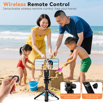 CloudValley Magnetic Mini Selfie Stick Tripod, 4-in-1 Pocket Size Phone Tripod with 360° Rotation, Choice Rechargeable Bluetooth Remote, Foldable Handle Grip, Compatible with MagSafe iPhone