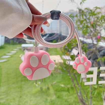 3D Cute Cartoon Charger Protector Case - Compatible for Apple 20W USB-C Power Adapter and Lightning Cable, No.09(4 in1)