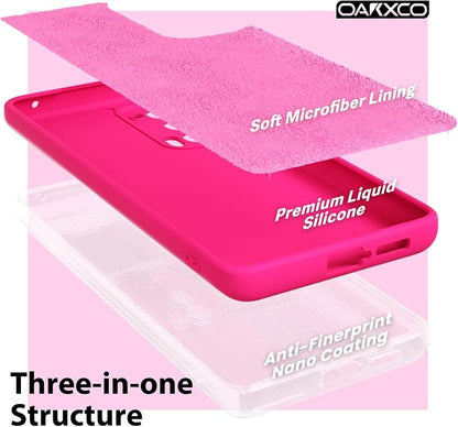 oakxco for Motorola Moto Edge 2021/Edge 2021 5G UW Phone Case Liquid Silicone, Neon Bright Solid Color, Thin Slim Soft Rubber Gel Matte TPU Plain Simple Cover for Women Girl Cute, Hot Pink Fuchsia