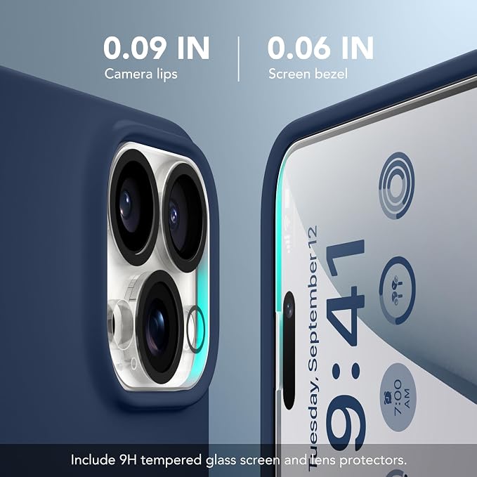 GONEZ for iPhone 15 Pro Max Case Silicone, Compatible with Magsafe, 2X Camera Protector + 2X Screen Protector, Soft Anti-Scratch Microfiber Lining, Liquid Silicone Shockproof Phone Cover, Dark Blue