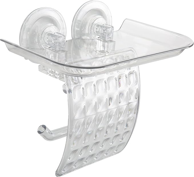 Bath Bliss Suction Cup Toilet Paper Dispenser | Power Lock Suction Mount | Phone and Wipes Holder Tray | Not Tools Required |Smooth Surfaces Only | Tile | Glass | Metal | Plastic | Bathroom | Clear