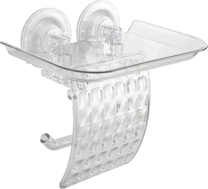 Bath Bliss Suction Cup Toilet Paper Dispenser | Power Lock Suction Mount | Phone and Wipes Holder Tray | Not Tools Required |Smooth Surfaces Only | Tile | Glass | Metal | Plastic | Bathroom | Clear