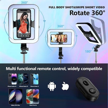 Foldable Selfie Light with Stand,54" Extendable Phone Holder Selfie Stick with Dimmable LED Lights and Remote,Ring Light Tripod for Video Recording/Live Stream/Makeup/Photography/YouTube/TikTok