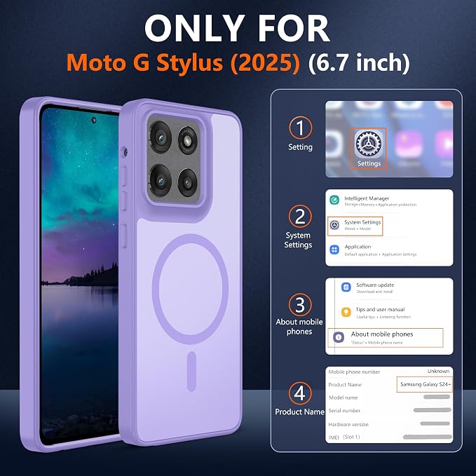 For Motorola Moto G Stylus 2025 Case Magnetic,Translucent Matte Compatible with Magsafe [Military-Grade Protection] with Screen Protector Shockproof Protective Case for Moto G Stylus 2025-Light purple