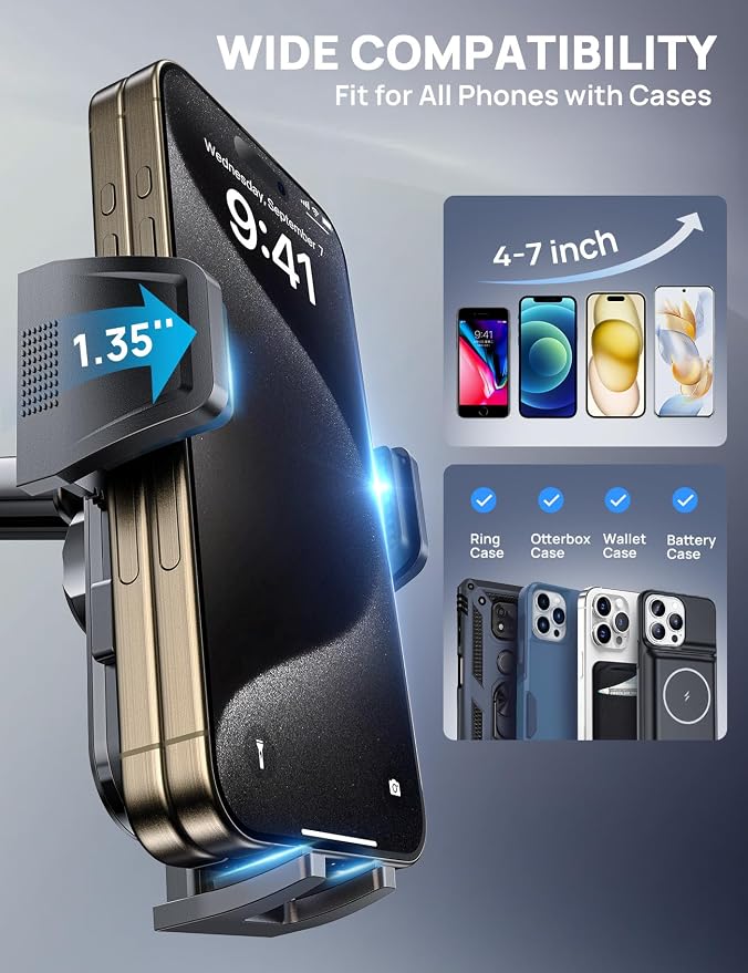 Car Phone Holder Mount(+Air Vent Hook) [Military Grade Stable], 360° Rotatable Suction Cup Car Phone Mount for Dashboard Windshield ,Truck Cradle Stand for iPhone 17 16 Pro Max Samsung All Phone