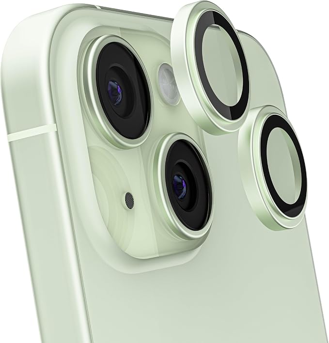 Ghostek Tempered Glass Camera Lens Protector for iPhone 15 & 15 Plus, 9H Hardness, Scratch Resistant, Anti-Fingerprint, HD Clear Camera Cover for Apple iPhone 15 & Apple iPhone 15 Plus (Green)