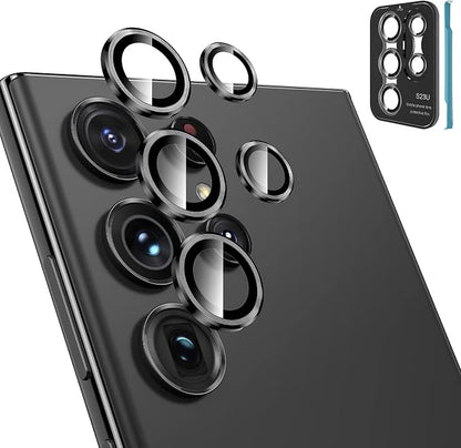 Tensea [3+2PCS for Samsung Galaxy S23 Ultra 5G Camera Lens Protector, 9H Tempered Glass Camera Cover Screen Protector Metal Individual Ring [Installation Tray][Removal tool][Case Friendly]- Black