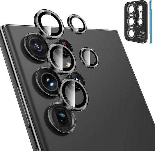 Tensea [3+2PCS for Samsung Galaxy S23 Ultra 5G Camera Lens Protector, 9H Tempered Glass Camera Cover Screen Protector Metal Individual Ring [Installation Tray][Removal tool][Case Friendly]- Black