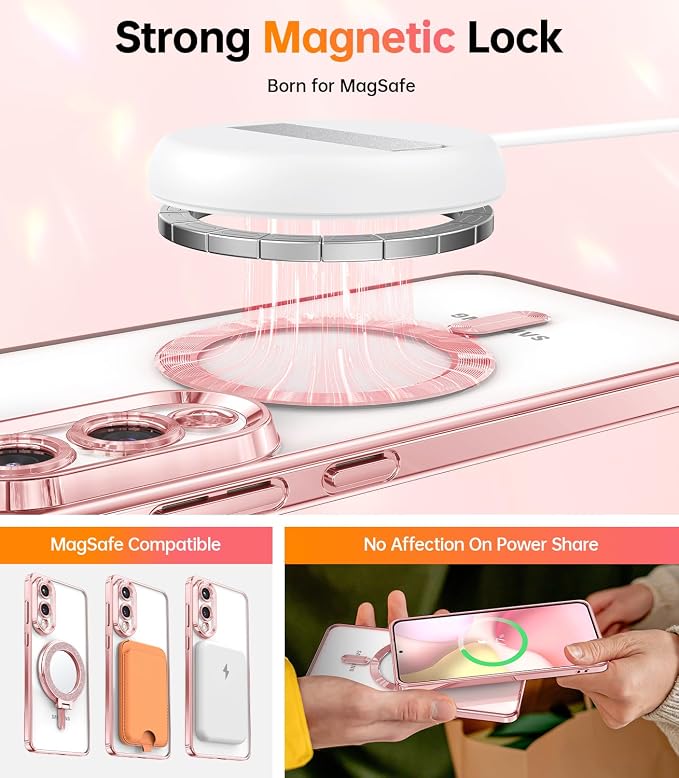 Meifigno Designed for Samsung Galaxy S25 Edge Case, [Compatible with MagSafe] [2X Screen Protectors] [Glitter Card & Wrist Strap] Surround Raised Lens Protection Slim Case for S25 Edge 6.7", Rose Gold