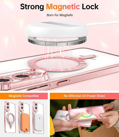 Meifigno Designed for Samsung Galaxy S25 Edge Case, [Compatible with MagSafe] [2X Screen Protectors] [Glitter Card & Wrist Strap] Surround Raised Lens Protection Slim Case for S25 Edge 6.7", Rose Gold