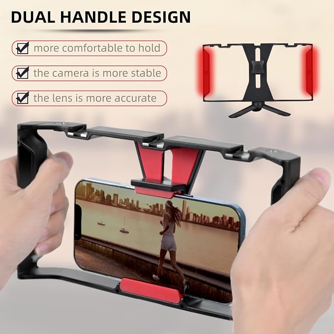 Dual Handheld Smartphone Camera Stabilizer, Phone Adjustable Stabilizer Support Recording Rig with Tripod Ideal for Video grapher/Videomaker/Film Maker