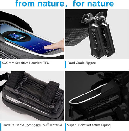 whale fall Hard Casing Bike Bag, Bike Accessories for Adult Bikes, Gifts for Men, Mens Gifts for Birthday,Bicycle Enthusiasts,Sturdy/Lighter/Waterproof, 4” - 7” Cellphone, Black-Reflective Strip