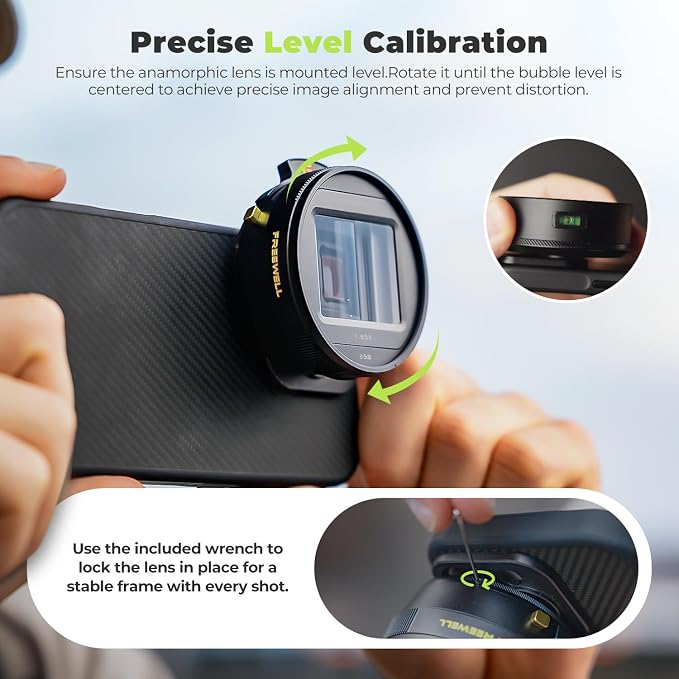 Freewell 1.55x Anamorphic Lens for iPhone & Samsung - 3-in-1 Streak (Neutral, Gold, Blue) - Cinematic Smartphone Lens with Oval Bokeh - Compatible with 17mm Mount Case & Cage