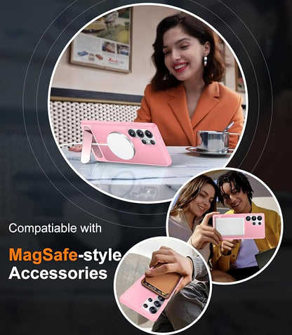 Magnetic for Samsung Galaxy S25 Ultra Case, [Innovate Stand][Military Grade Drop Protection][Non Slip][Translucent Matte] Shockproof Phone Case for Galaxy S25 Ultra 6.9" 2025 -Pink