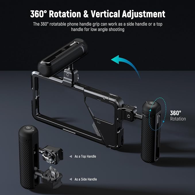 NEEWER S25 Ultra Phone Cage, PA082 Mobile Video Rig Phone Stabilizer for Video Recording with PA045E Bluetooth Side Handle, 67mm Filter Adapter, 17mm Lens Backplate & T Mount Compatible with Moment