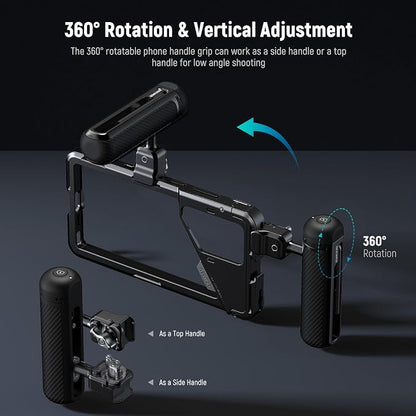 NEEWER S25 Ultra Phone Cage, PA082 Mobile Video Rig Phone Stabilizer for Video Recording with PA045E Bluetooth Side Handle, 67mm Filter Adapter, 17mm Lens Backplate & T Mount Compatible with Moment