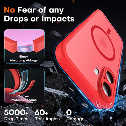 TOCOL for Phone 16 Case, Compatible with Magsafe Charger, Full Camera Protection, Drop Protection, Translucent Matte Phone Case for iPhone 16 6.1 inch (Red)