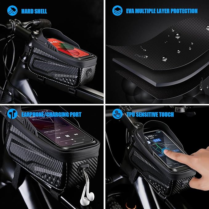 Bike Bag,LLTTLTMM,Bicycle Bag Waterproof,Bike Bags For Bicycles,Bike Frame Bag,Bike Phone Holder,Bike Accessories For Adult Bikes,Long Extension Strap, Top Tube Bike Bag Under 7", Large Capacity