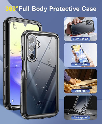 Beasyjoy for Samsung Galaxy A15 5G Case Waterproof, IP68 Underwater with Built-in Screen Protector, Full Body Military Grade Shockproof Dustproof Protective Rugged Cover, Black