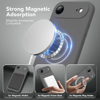 Magnetic for iPhone Air Case, Compatible with MagSafe, [Full Camera Protection][Screen Protector] Silicone Shockproof Protective Phone Case for iPhone 17 Air 6.5", Dark Gray