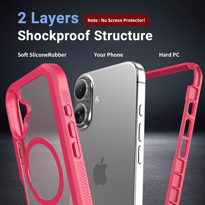 jaroco Magnetic for iPhone 16 Case, [Compatible with MagSafe][Military Grade Drop Protection][Heavy Duty Protection][Non-Slip][Shockproof] 2-Layer Durable Bumper Phone Case 6.1''-Rose