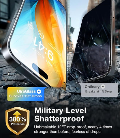 UltraGlass TOP 9H+ Glass for iPhone 16 Pro Max Screen Protector [Military Grade Shatterproof & Anti Glare] Screen Protector 16 Pro Max Tempered Glass Full Coverage, Longest Durable 16 ProMax, 1 Pack