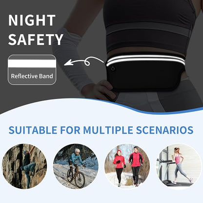 UltraSlim Fanny Packs for Women Men Slim Running Belt Waist Pack Runners Bag Waterproof Money Belt (Blue)