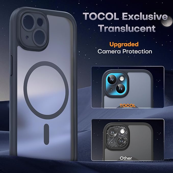 TOCOL Magnetic for iPhone 13 Case, Upgraded Full Camera Protection, Compatible with Magsafe, Drop Protection, Translucent Matte Back Bumper Phone Cover 6.1-Inch (Black)