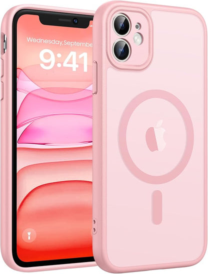FNTCASE for iPhone 11 Case: [Compatible with Magsafe] Translucent Matte Magnetic Cases [Full Camera Protection] Military Grade Shockproof Protective Phone Cover - Light Pink