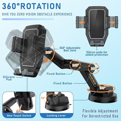 Truck Phone Holder Mount,Car Phone Holder,Dashboard Windshield Phone Holder 16.9 inch Long Arm,Super Suction Cup Compatible with Pickup Truck,Commercial Truck and All Phone