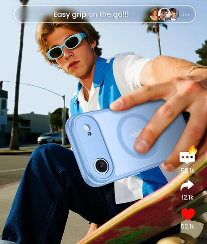 FNTCASE for iPhone Air Case: [Compatible with Magsafe] Translucent Matte Cases with [Full Camera Protection] [Screen Protector] Military Grade Shockproof Protective Phone Cover - Light Blue