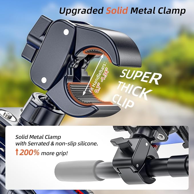 𝟑𝐫𝐝-𝐆𝐞𝐧 Anti Vibration Motorcycle Phone Mount Bike Phone Holder, E-Bike Handlebar Cell Phone Holder with Secure Lock, Electric Scooter Phone Holder for Bicycle/ATV Fit 4.7-7'' Phone