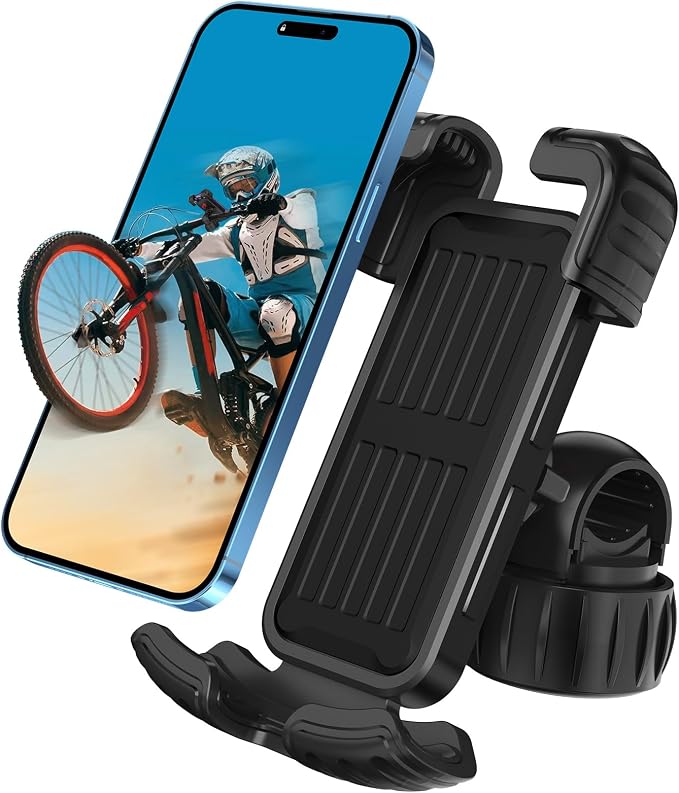 Bicycle Cell Phone Holder, 360 Degree Adjustable, Quick Mount, Bicycle Handlebar Cell Phone Holder for iPhone 16 15 14 Pro Max / 13/12, 4.7-7" Phones (Black)