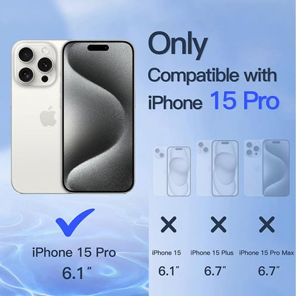 JETech Privacy Screen Protector for iPhone 15 Pro 6.1-Inch with Camera Lens Protector, Anti-Spy Tempered Glass Film, Easy Installation Tool, 2-Pack Each