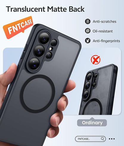FNTCASE for Samsung Galaxy S26-Ultra Case: [Fit for Magsafe] [Full Camera Protection] Translucent Matte Cases with [Screen Protector] Military Grade Shockproof Protective Phone Cover - Black