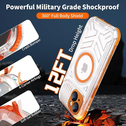 for iPhone 15 Waterproof Case Compatible with MagSafe, Translucent Slim IP68 Underwater Built-in Screen Protector, 12FT Military Grade, 360 Full Body Protective Cover 6.1 inch (Orange)