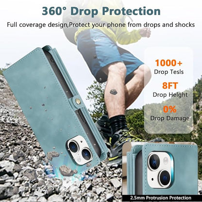 Wallet Case for iPhone 15 with Card Holder/Crossbody Wallet/Strap| RFID Blocking | Magnetic | Kickstand | Detachable | PU Leather Phone Case for iPhone 15,6.1 in,Blue