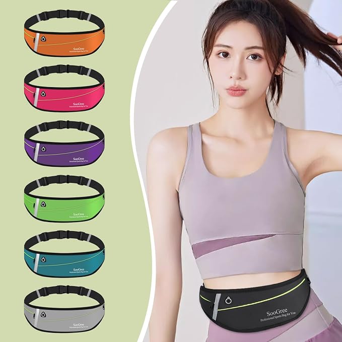 SooGree Slim Running Belt Fanny Packs for Women Men,Water Bottle Holder Hydration Fanny Pouch,Waterproof Sport Waist Pack with Reflective Strip,Runner Belt Bag for Running Cycling Camping Gym (Orange)