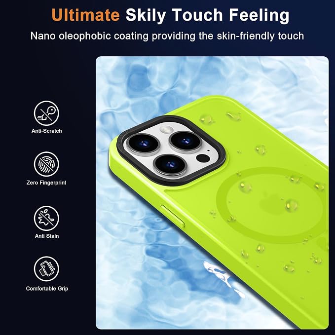 MOCCA Strong Magnetic for iPhone 15 Pro Max Case, [Compatible with Magsafe][13FT Military Drop Protection] Slim Translucent Matte Shockproof Case for iPhone 15 ProMax Case 6.7'' - Fluorescent Green