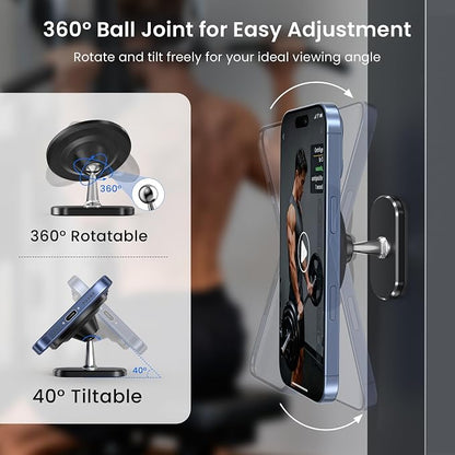 Itramax Gym Magnetic Phone Holder for MagSafe,360° Adjustable Alloy Cell Phone Stand Holder,Dual Magnet Portable Gym Workout Mount with Magnetic Ring for iPhone 17 16 15 14 13 12&Smartphones,Men/Women