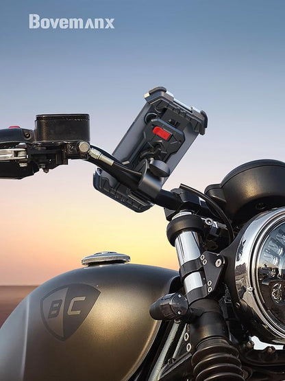 Bovemanx Motorcycle Phone Mount Holder, [Ultra-Stable][7 inch Phone Friendly] Bike Holder Handlebar Cell Clamp Harley Accessories for iPhone 16 15 14, 4-7" Smartphones